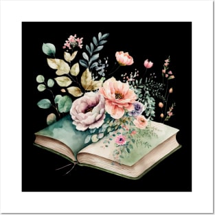 Book lover flowers growing from book Posters and Art